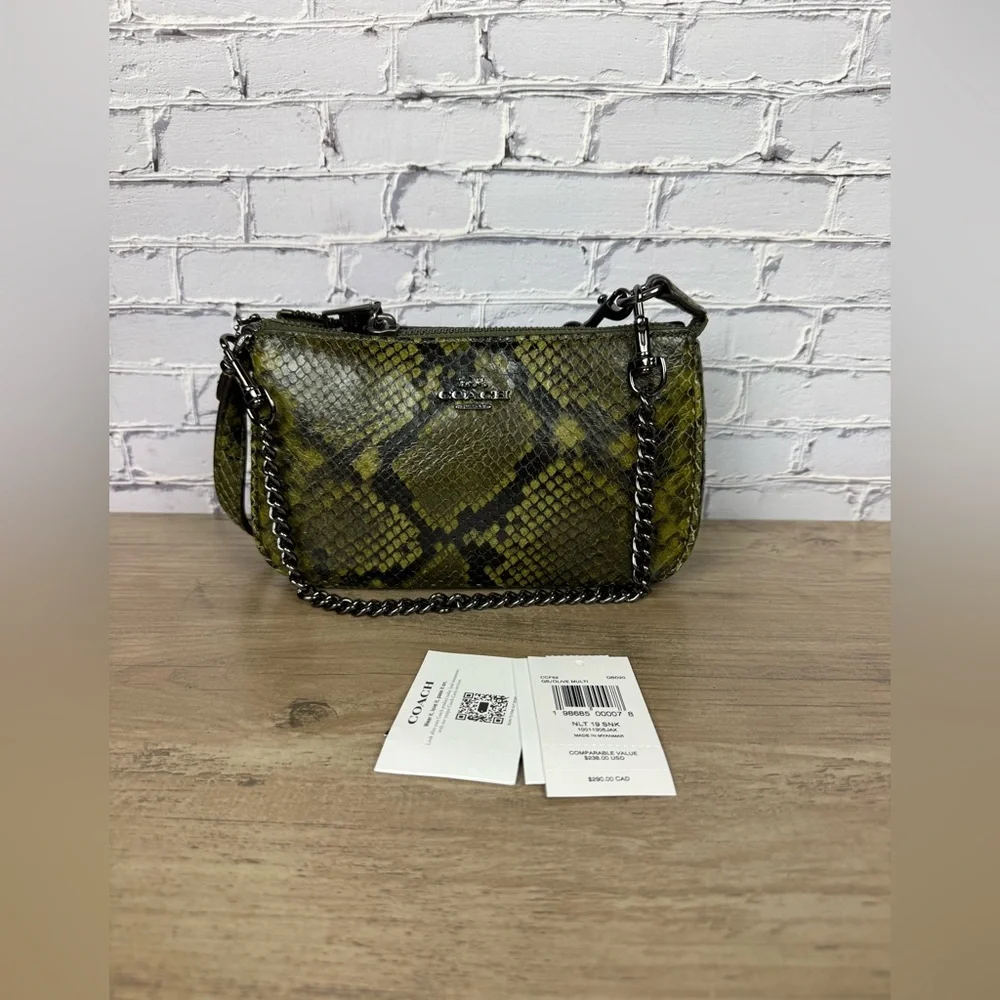 NWT Coach Nolita 19 Snake Print Wristlet/Small bag Olive Green CCF62 Styled Set